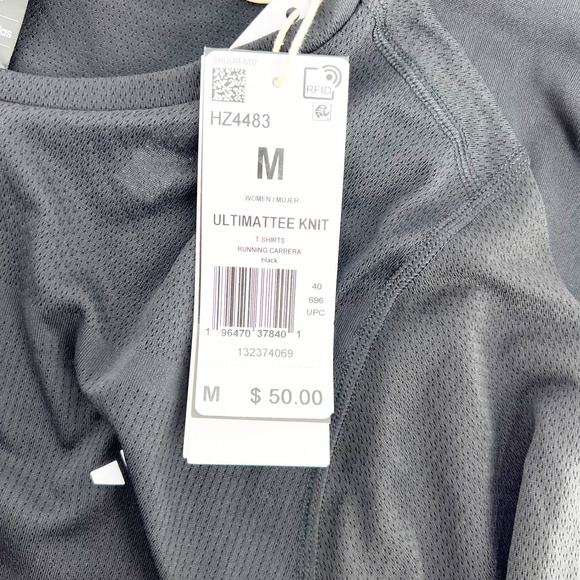 NWT Adidas Women's Running T-Shirt AEROREADY UltimaTee Knit Black Medium - Picture 4 of 5